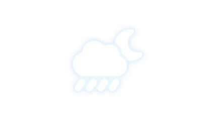Cloud moon rain icon white color glowing neon on transparent background