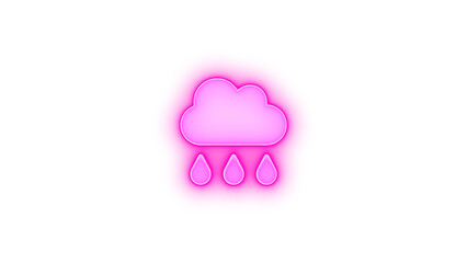 Cloud rain icon pink color glowing neon on transparent background