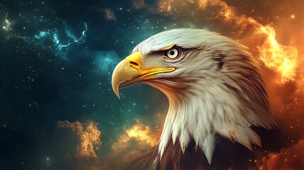 Powerful cosmic eagle illustration with glowing galaxy space light image