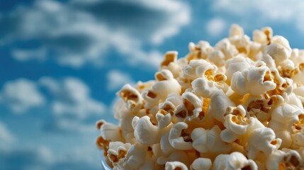 Popcorn closeup against a vibrant sky