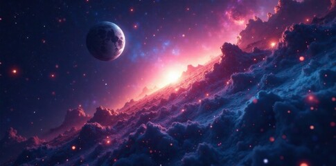 Cosmic landscape of stars, planets, and galaxies in a vast outer space, star clusters, astronomy