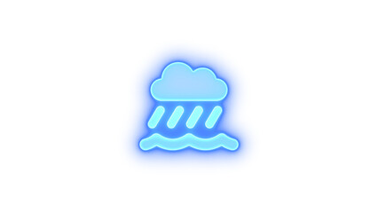 Cloud showers water icon blue color glowing neon on transparent background