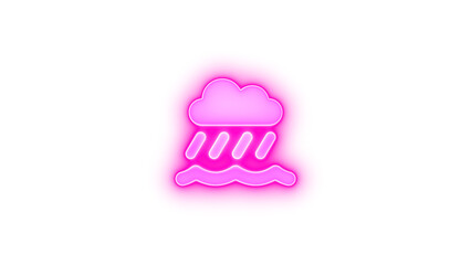 Cloud showers water icon pink color glowing neon on transparent background