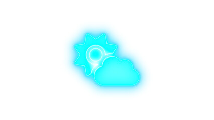 Cloud sun icon cyan color glowing neon on transparent background