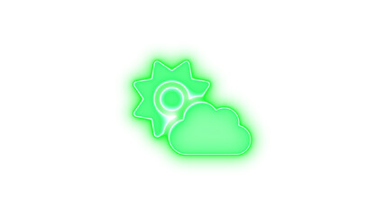 Obraz premium Cloud sun icon green color glowing neon on transparent background