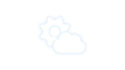 Cloud sun icon white color glowing neon on transparent background
