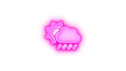 Cloud sun rain icon pink color glowing neon on transparent background