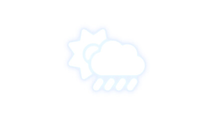 Cloud sun rain icon white color glowing neon on transparent background