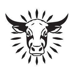 Cow head silhouette on white background. Cow silhouette logo design. Vector illustration.