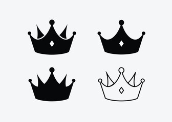 Crown Icons in Solid and Outline Styles