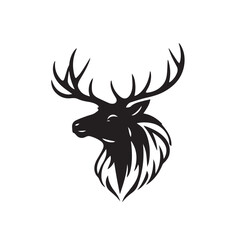 Black elk animal silhouette isolated on white background. Animal elk silhouette. Elk face silhouette. vector illustration.	