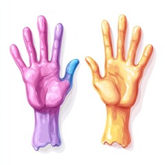 Fototapeta premium Two Cartoon Hands Displaying Different Colorful Open Palms