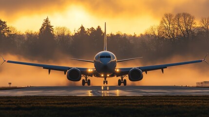 Naklejka premium Jet taxiing at sunset