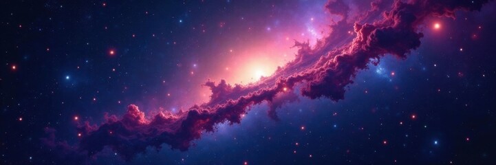 Naklejka premium Dark nebula with glowing stars and galaxies scattered in space, galaxy, starlight