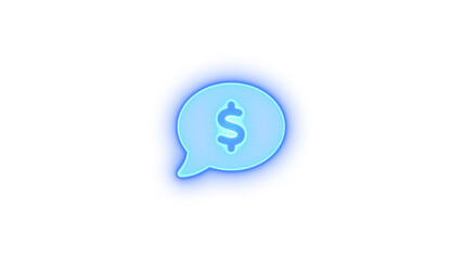 Comment dollar icon blue color glowing neon on transparent background