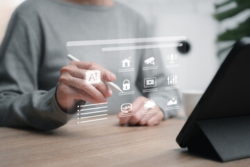 AI, Artificial intelligence Analyze conditions of things in daily life. Women use tablets and ai...