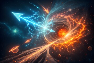Obraz premium Dynamic Cosmic Vortex: Vibrant Orange Energy Meets Electric Blue Force