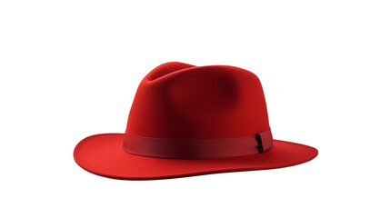 A vibrant red fedora hat with a matching band isolated against a black background spaceisolated on transparent background