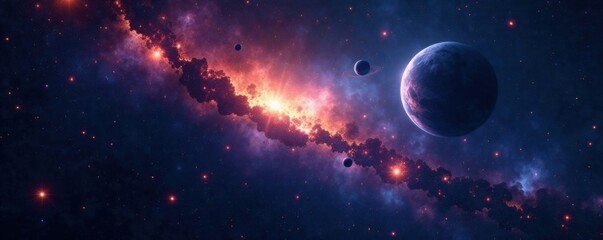 Deep space with stars and planets, dark canvas of universe, universe, cosmos, darkness