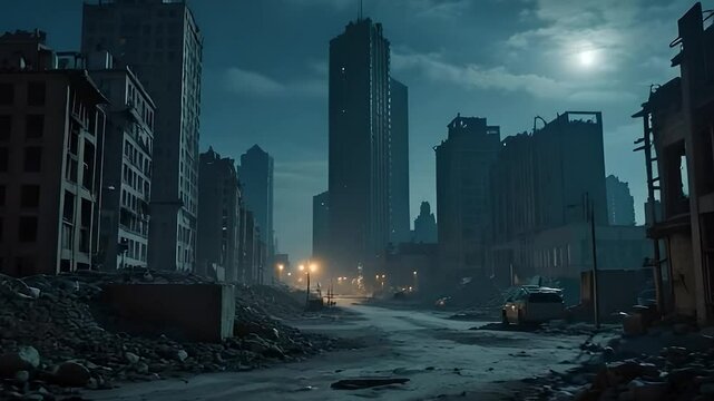 荒廃した都市　AI動画