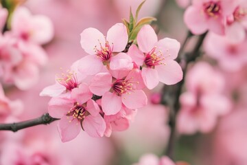 Naklejka premium A close up view of pink blossom flowers on branches