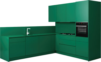 Modern Emerald Green Kitchen Cabinets Design with Built in Oven and Gas Hob