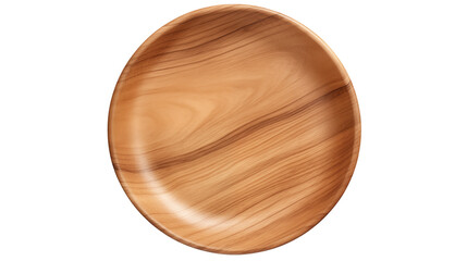 A top down view of a round wooden bowl with visible wood grain on a black backgroundisolated on transparent background