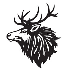 Black elk animal silhouette isolated on white background. Animal elk silhouette. Elk face silhouette. vector illustration.	