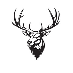 Black elk animal silhouette isolated on white background. Animal elk silhouette. Elk face silhouette. vector illustration.	