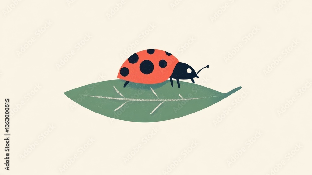 Poster a ladybug sits on a green leaf, embodying minimalist design with clean lines and a simple d vector s