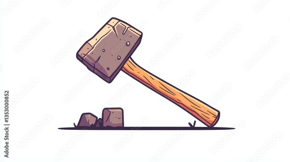 Poster a stunning linear design of a hammer featuring intricate scandinavian patterns, showcasing delightfu