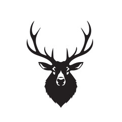 Black elk animal silhouette isolated on white background. Animal elk silhouette. Elk face silhouette. vector illustration.	
