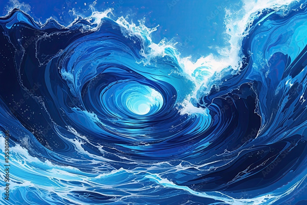 Poster dynamic ocean blue abstract art featuring flowing wave patterns