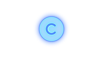 Copyright icon blue color glowing neon on black background