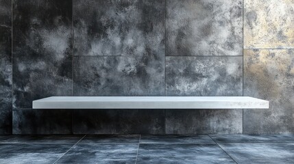 Modern Minimalist White Shelf Against a Dark Grey Textured Wall
