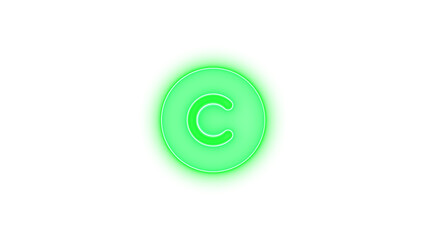 Copyright icon green color glowing neon on black background