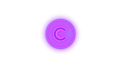 Copyright icon purple color glowing neon on black background