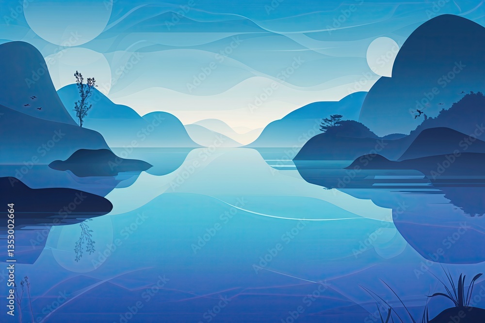 Poster elegant azure gradient background with artistic silhouettes for versatile design use