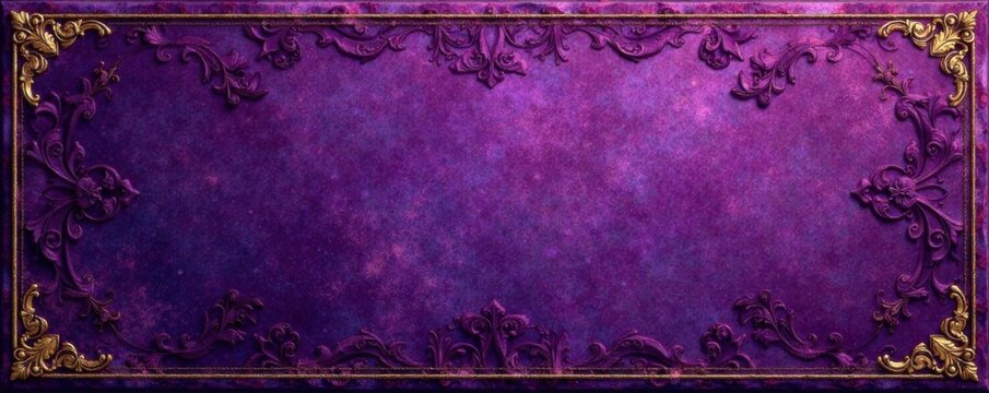 Distressed Purple Velvet Fabric with Vintage Floral Pattern, Golden Label Embellishment, rich material, luxurious fabric