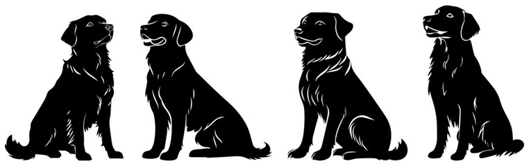 Golden Retriever Silhouette Vector Set, Black and White Dog Illustration