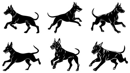 Jumping Doberman Silhouette Vector Set, Elegant and Agile Dog Illustrations