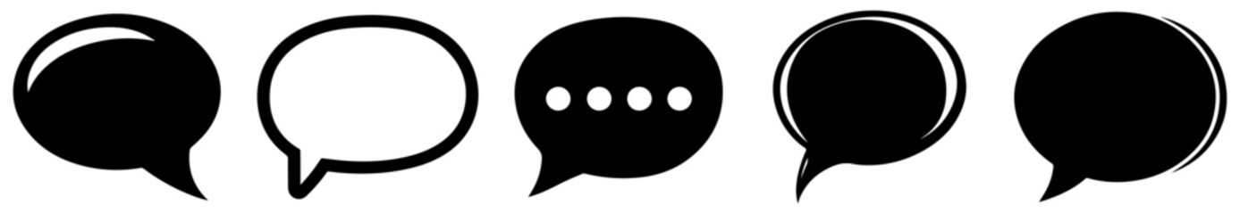 Speech Bubble Vector Set, Black Chat Icons, Comic Talk Balloons, and Dialogue Box Silhouettes for Digital and Print Design