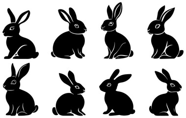 Sitting Rabbit Silhouette Vector Set, Cute Bunny and Hare Illustrations for Wildlife, Easter, and Nature Designs
