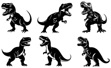 T-Rex Dinosaur Silhouette Vector Set, Ferocious Jurassic Predator Illustrations for Logos, Tattoos, and Designs