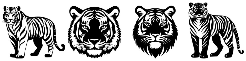 Tiger Silhouette Vector Set, Wild Animal Illustrations for Logos, Tattoos, and Design Projects