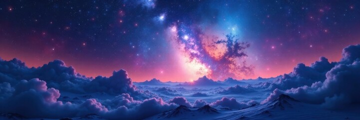 Fototapeta premium Ethereal landscape of the Milky Way galaxy with shimmering starlight and swirling space dust , space, astrophysics