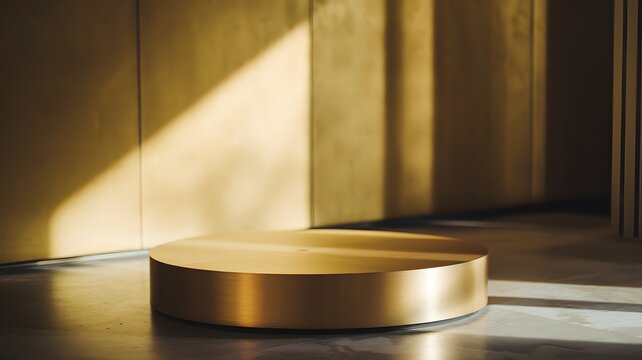 Golden Stage: A minimalist design features a sleek golden stage bathed in natural light, creating a captivating setting for product presentations or artistic displays.