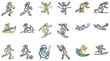Collection of Line Art Illustrations Women in Various Sports