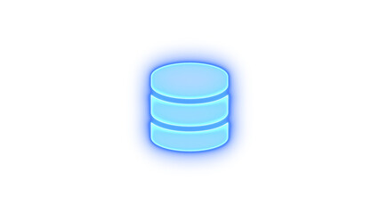 Database icon blue color glowing neon on black background