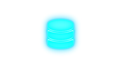 Database icon cyan color glowing neon on black background